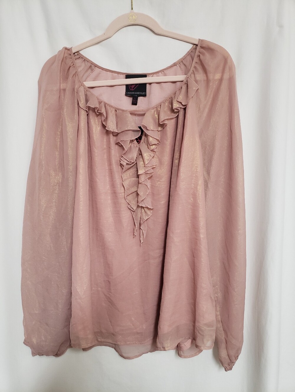Carson Kressley Dusty Rose Ruffled Long-Sleeve Blouse